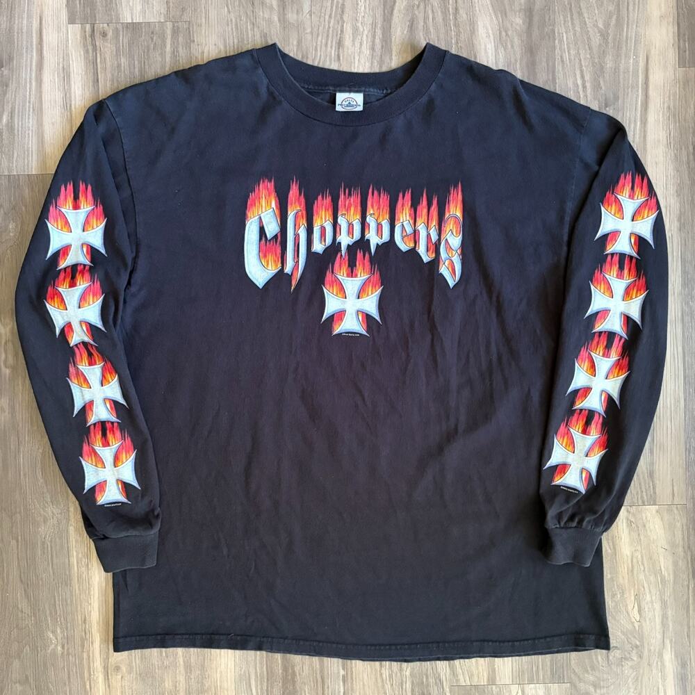 Vintage West Coast Choppers Longsleeve T-Shirt Size XL Jesse Biker Flames Y2K